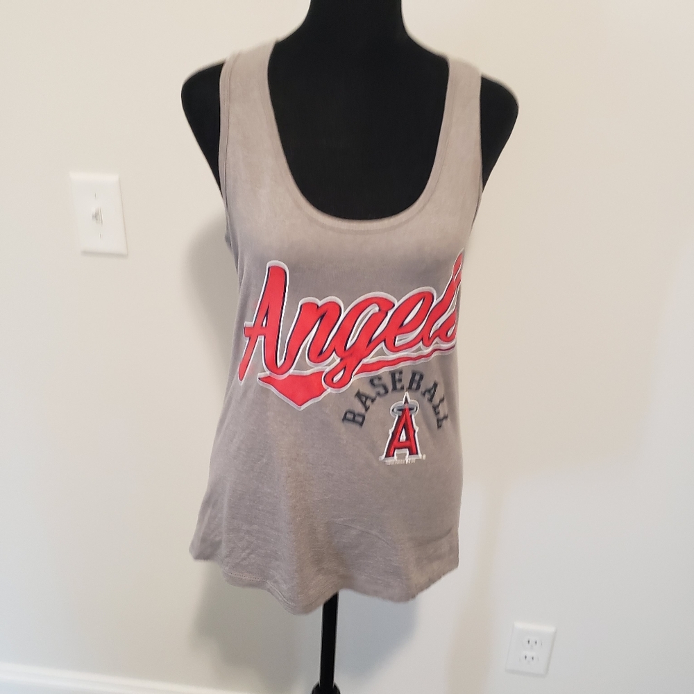 LA Angels T Back Tank Top Gray /Red Womens Medium  Official LICENSED MERCHANDISE